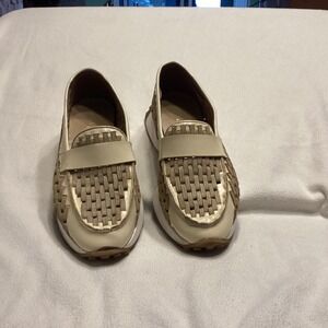 Women's Cream Woven Leather Loafer Platform Sneaker Fashion Comfort Shoes size 9